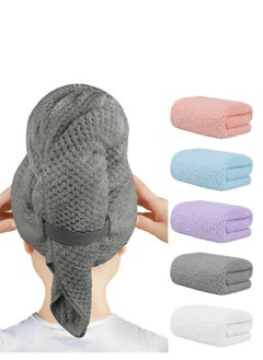 HOMEXCEL HOMEXCEL 5 Pack Microfiber Hair Towels - 40 x 20 inches Super Soft, Fast Drying Turbans for Long, Thick, Curly Hair - Anti Frizz Wrap with Elastic Strap  - Image 1