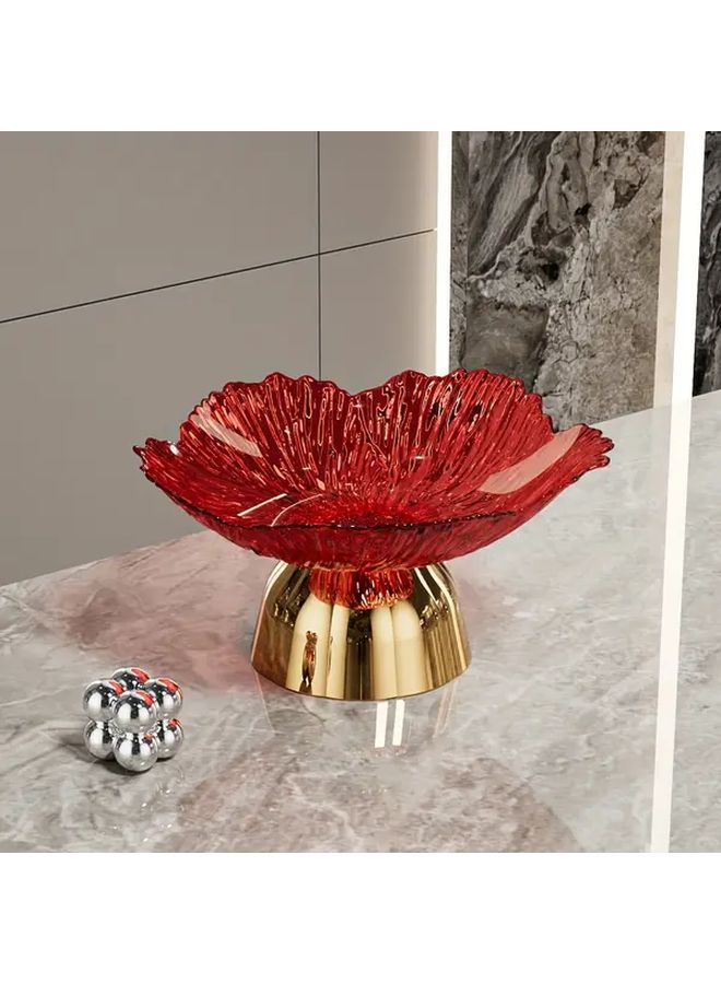 Elegant Golden Red Floral Fruit Bowl Large Capacity Dish For Kitchen Party - Image 1