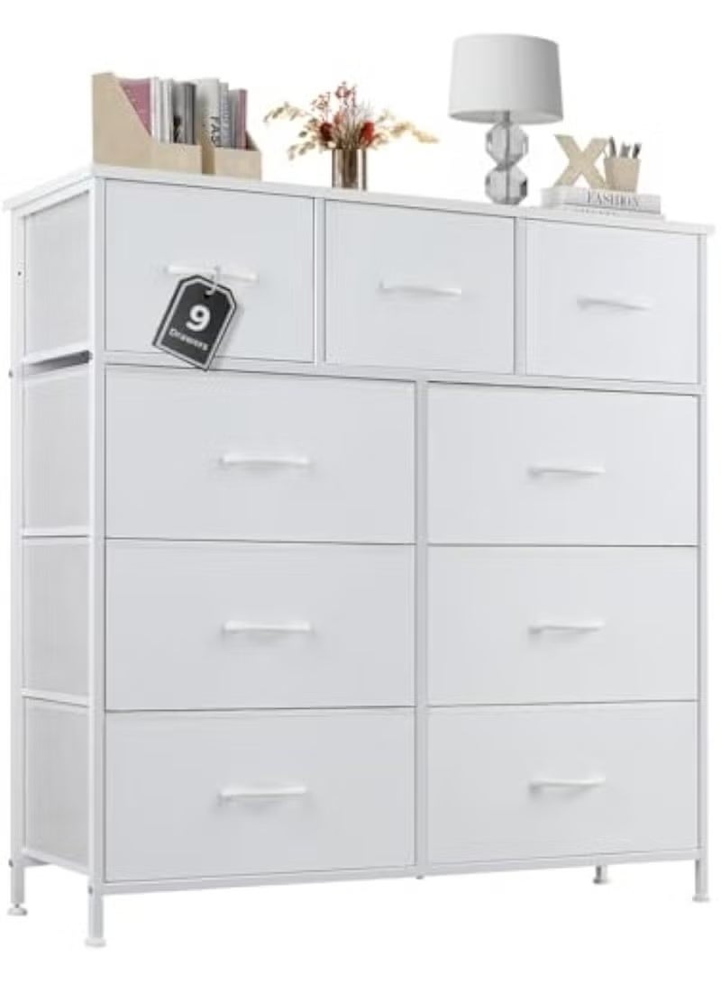 Nadrab Tall Dresser for Bedroom, Fabric Storage Tower with 9 Drawers, White - Image 1