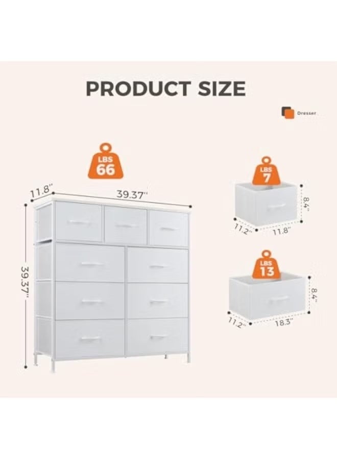 Nadrab Tall Dresser for Bedroom, Fabric Storage Tower with 9 Drawers, White - Image 3