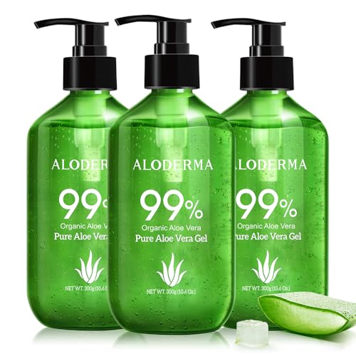 Aloderma Aloe Vera Gel Made within 12 Hours of Harvest with 99% Pure Organic Aloe Vera - Pump Bottle - Ideal for Face and Body, Soothing & Hydrating Sunburn Relief, Great for Scalp & Hair - 3 x 10.6oz - Image 1