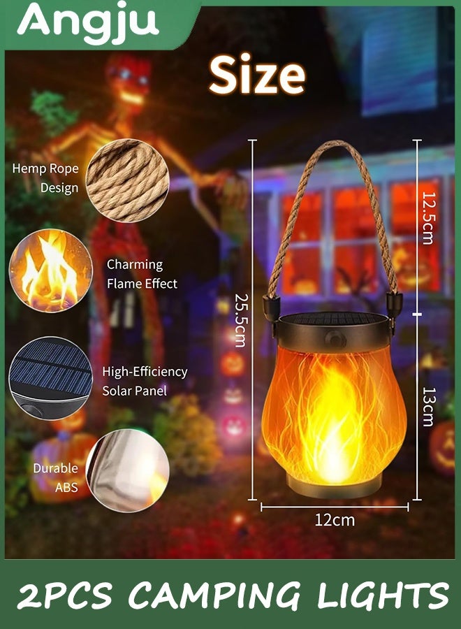 انججو أضواء التخييم ، مصابيح اللهب الشمسية في الهواء الطلق 2pcs ، حبل القنب المقاوم للماء معلق مصابيح الشمسية المتوهجة في الهواء الطلق مع أوضاع الشحن المزدوجة من Solars و USB للحديقة والفناء - Image 4