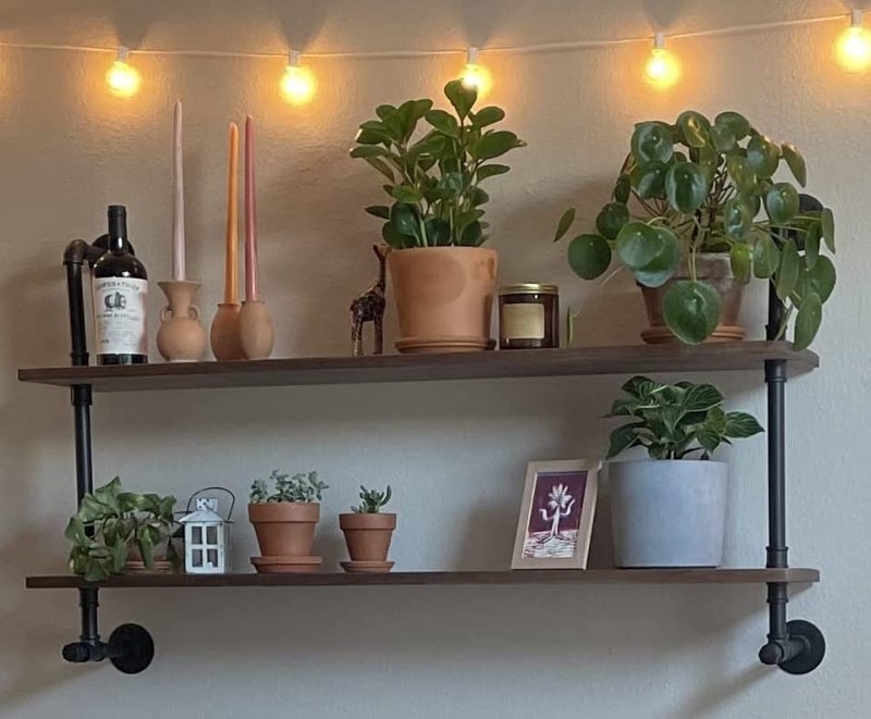 Industrial Pipe Wall Shelves Pipe Shelving with Real Wood Plank 36 Inches Floating Shelves for Wall Farmhouse Pipe Book Shelves Dark Brown 2 Tier for KitchenLiving Room Decor and Bar Shelving