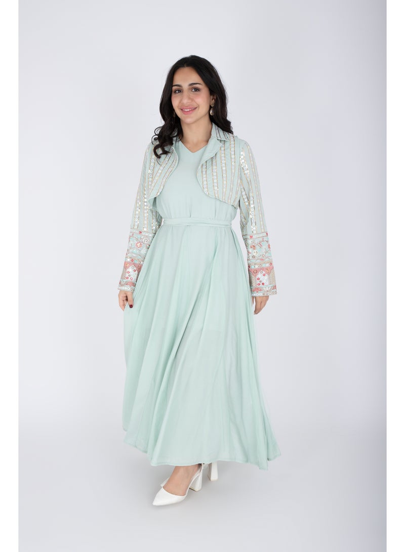 اكسا فستان مطرز بنقوش عصرية من قطعتين - Image 4