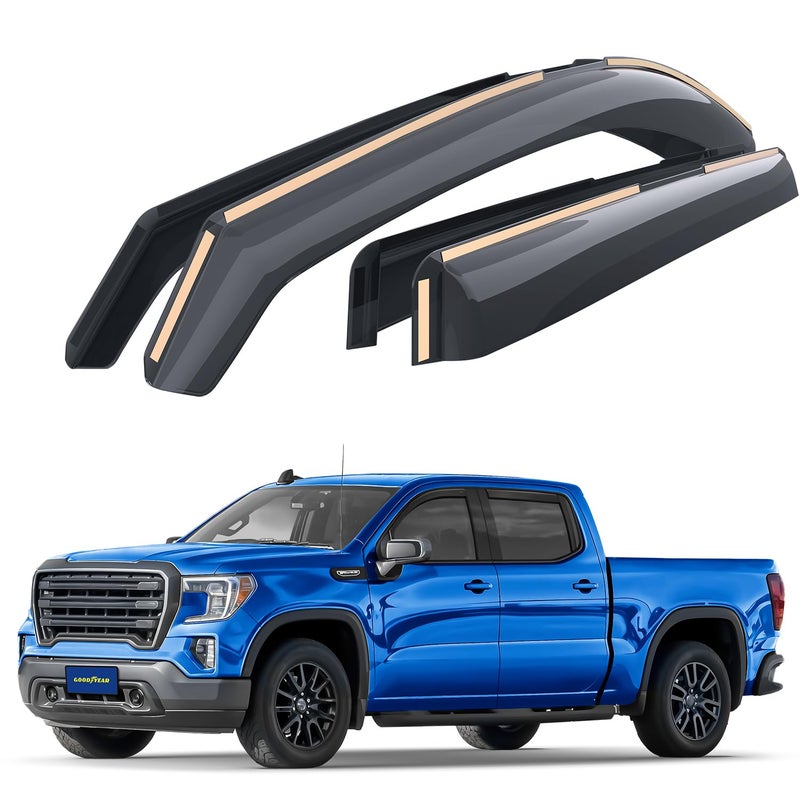 Goodyear Shatterproof inChannel Window Deflectors for Trucks GMC Sierra 1500 20192025 Crew Cab Rain Guards Window Visors Vent DeflectorTruck Accessories4pcs GY003415LPv