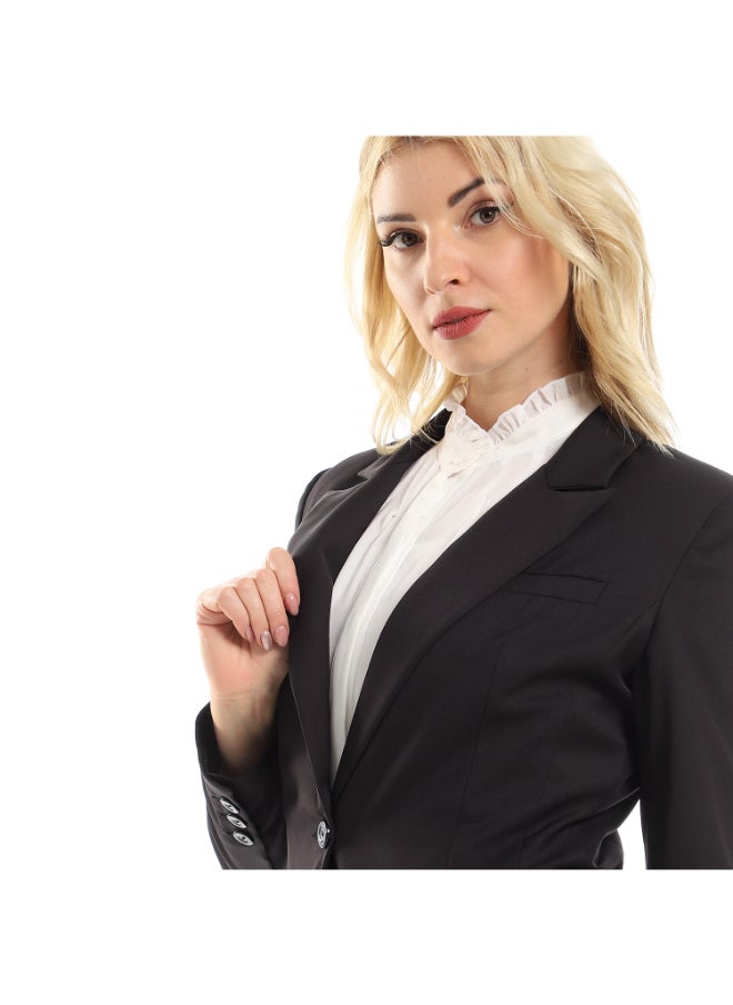 Esla Black Fitted Long Sleeved Elegant Blazer With Notched Collar  - Image 4
