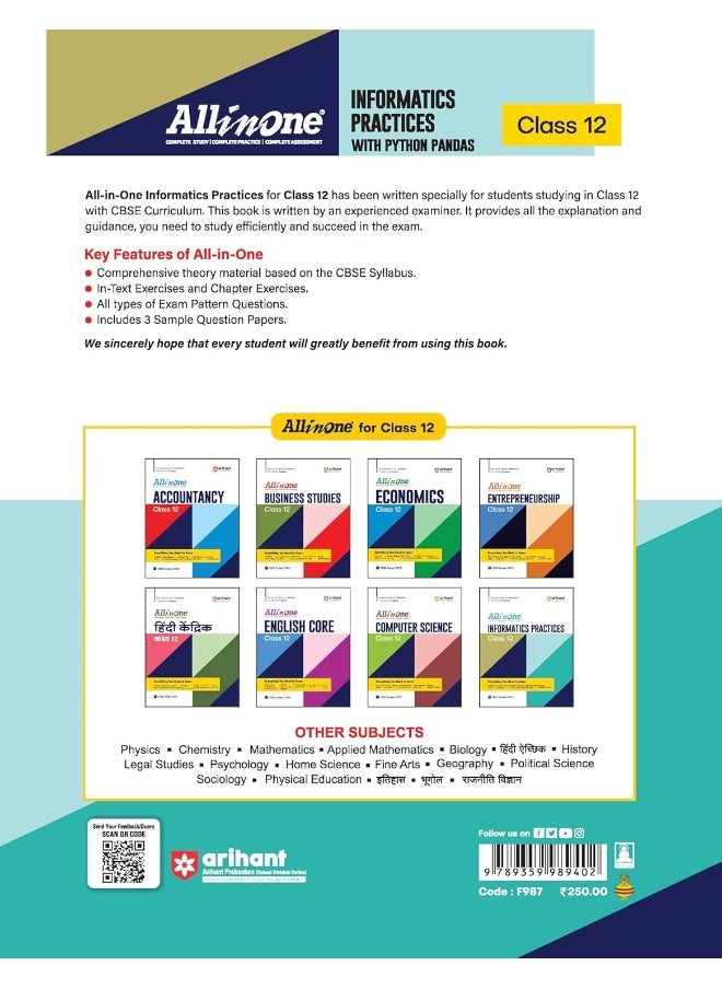 Repro Books Limited - (Old Edition) Arihant All In One Infomatics Practices With PYTHON PANDAS Based On Latest Class 12 NCERT For CBSE Exams 2025 | Mind map in each chapter | Clear & Concise Theory | Intext & Chapter Exercises | Sample Question Papers - Image 1