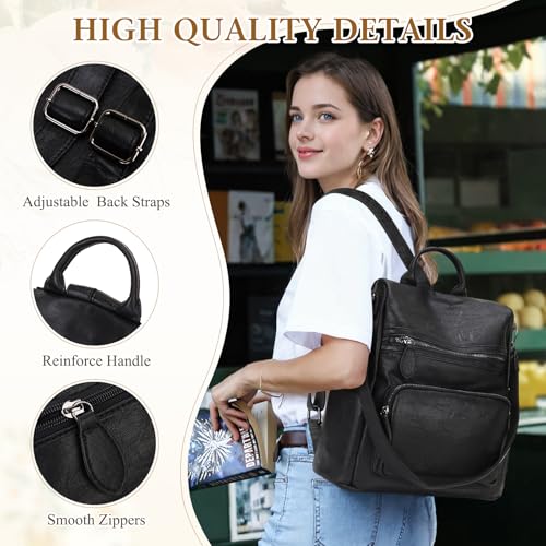 RAVUO Anti-theft Backpack Purse,Fashion Women PU Leather Satchel Backpack Ladies Convertible Shoulder Bag Three Ways to Carry - Image 3