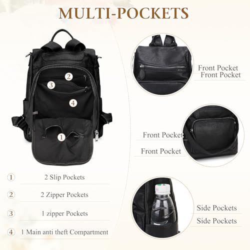 RAVUO Anti-theft Backpack Purse,Fashion Women PU Leather Satchel Backpack Ladies Convertible Shoulder Bag Three Ways to Carry - Image 4