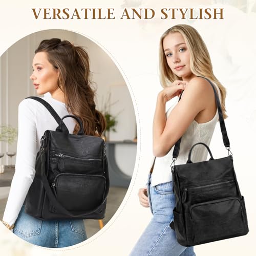 RAVUO Anti-theft Backpack Purse,Fashion Women PU Leather Satchel Backpack Ladies Convertible Shoulder Bag Three Ways to Carry - Image 5