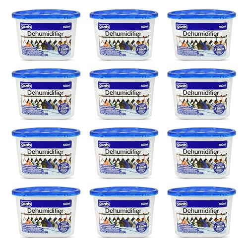 ASAB Dehumidifier Box Scented Desiccant Moisture Removal Damp Trap with Hydrophilic Crystals 500ml Disposable Dehumidifier Portable Condensation Remover for Bathrooms and Basements Original 12 Pack