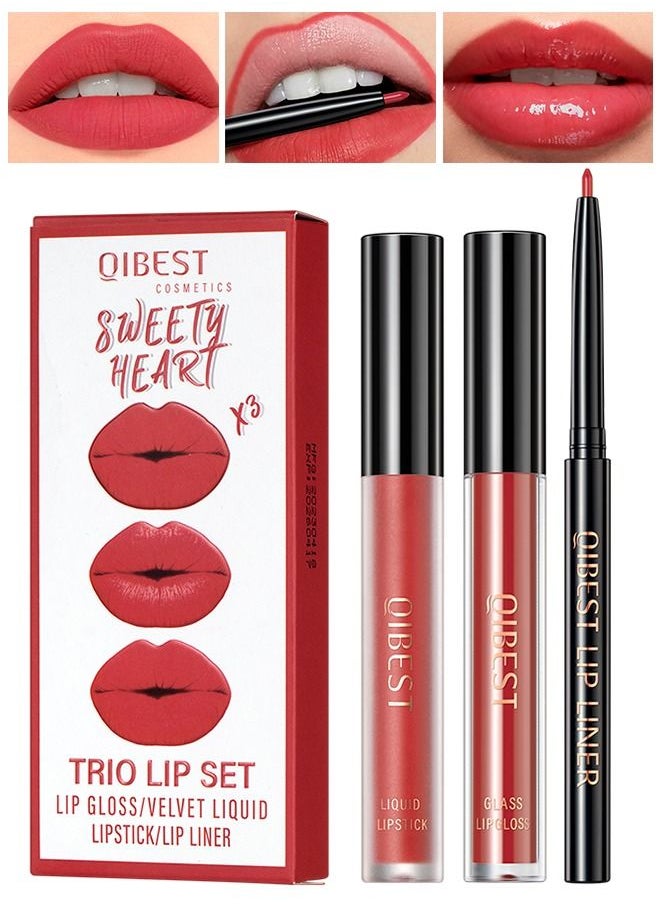 QiBest Matte Liquid Lipstick Lip Liner and Lip Gloss Set Long Lasting Waterproof High Pigmented Lip Colors Moisturizing Velvety Nude Lip Stain Make Up Gift Kit  - Image 1