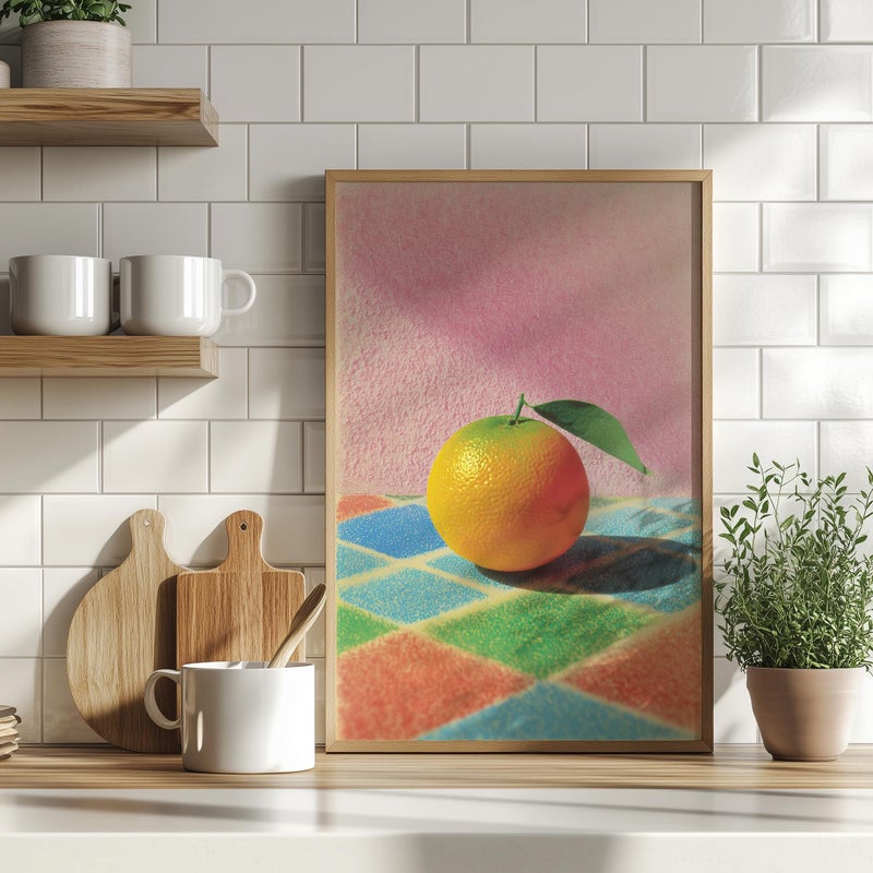 TNESSENTIAL Colorful Tangerine Pop Art Poster or Canvas Print, Vibrant Citrus Still Life Art Print, Pink Summer Kitchen Wall Decor, Retro Orange Poster - Image 1