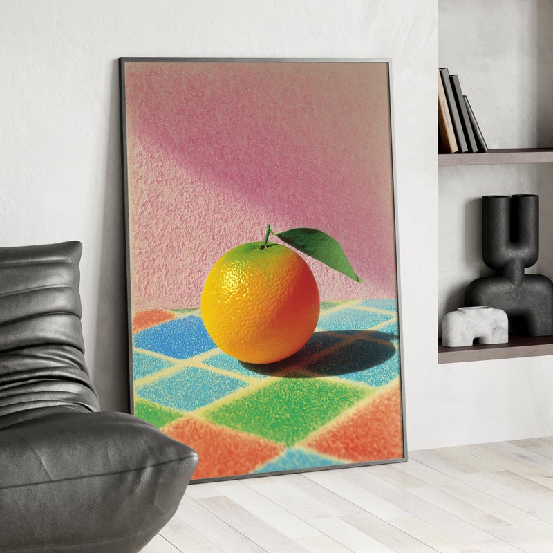 TNESSENTIAL Colorful Tangerine Pop Art Poster or Canvas Print, Vibrant Citrus Still Life Art Print, Pink Summer Kitchen Wall Decor, Retro Orange Poster - Image 3