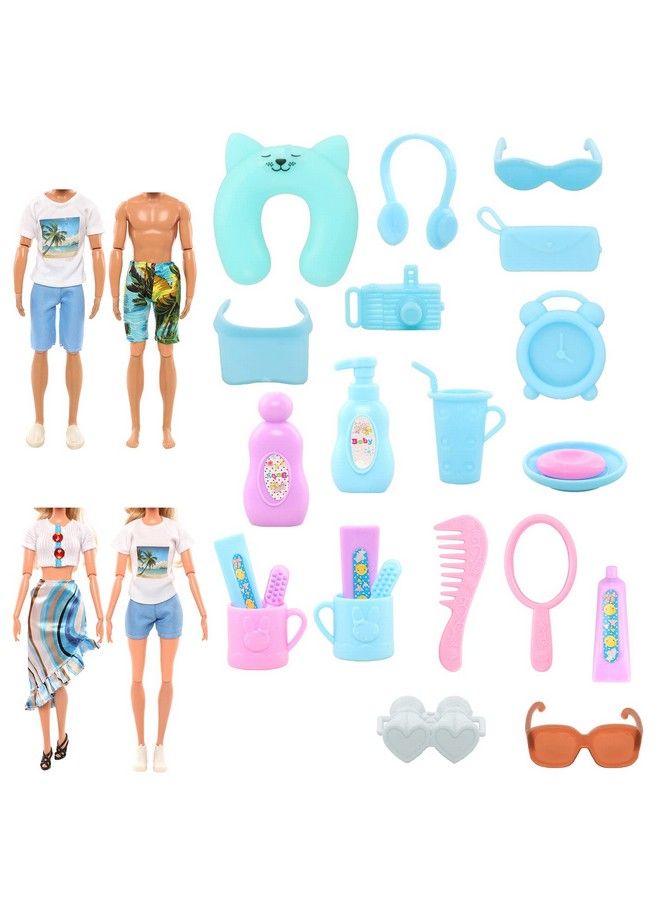 Miunana 29Pcs Doll Travel Clothes And Accessories Blue Trunk Suitcase 2 Girl Doll Clothes 1 Boy Doll Clothes 8 Life Accessories 12 Wash Accessories Telescope Sunglasses （Not Include Doll）  - Image 3