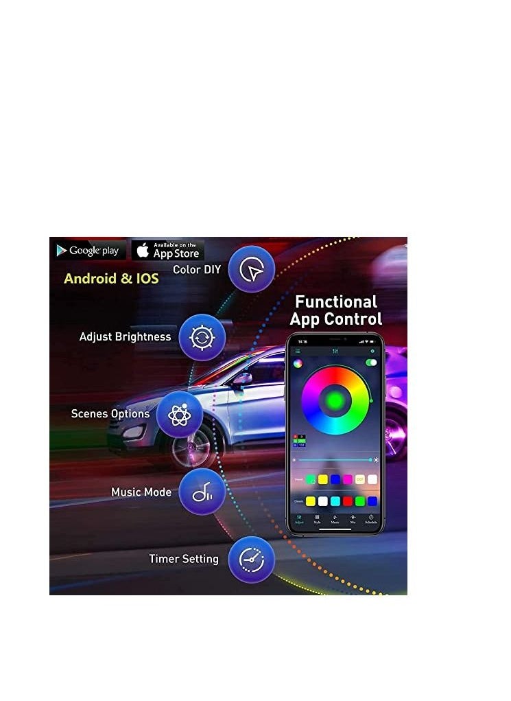 DMG TECH - Car Led Strip Lights, 16 Million Colors Rgb Car Interior Lights, with Music Mode, App Control and Timer Setting Ambient Lighting Kit, Scenes Optiongs and Color Diy Car Led Lights - Image 1