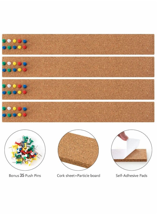Generic Cork Board, Bulletin Board Bar Strip, 15"" x 2""- 1/2"" Thick, Frameless Cork Board Strips, with 35 Multi-Color Push Pins, Strong Self Adhesive Backing - 4 Pack  - Image 4