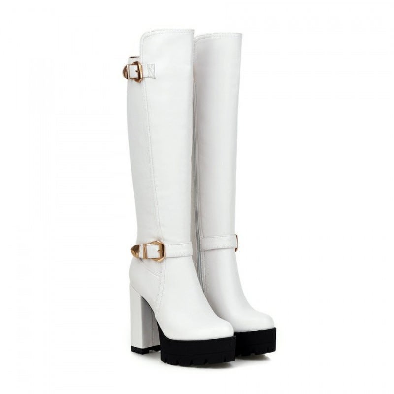 2026 New Style Belt Buckle High Boots, Motorcycle Boots, Platform Chunky High Heel Boots, Boots B169 - Image 3