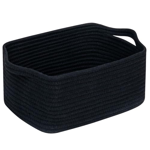 CubesLand Cube Storage Organizer Basket Bin Rectangular Cotton Rope Basket 14x10x708Inches Black - Image 1