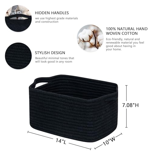 CubesLand Cube Storage Organizer Basket Bin Rectangular Cotton Rope Basket 14x10x708Inches Black - Image 3