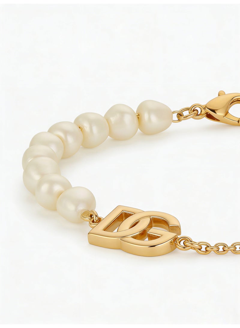 D&G Logo Pearl Chain Bracelet | Gold asymmetric luxury bracelet - Image 2