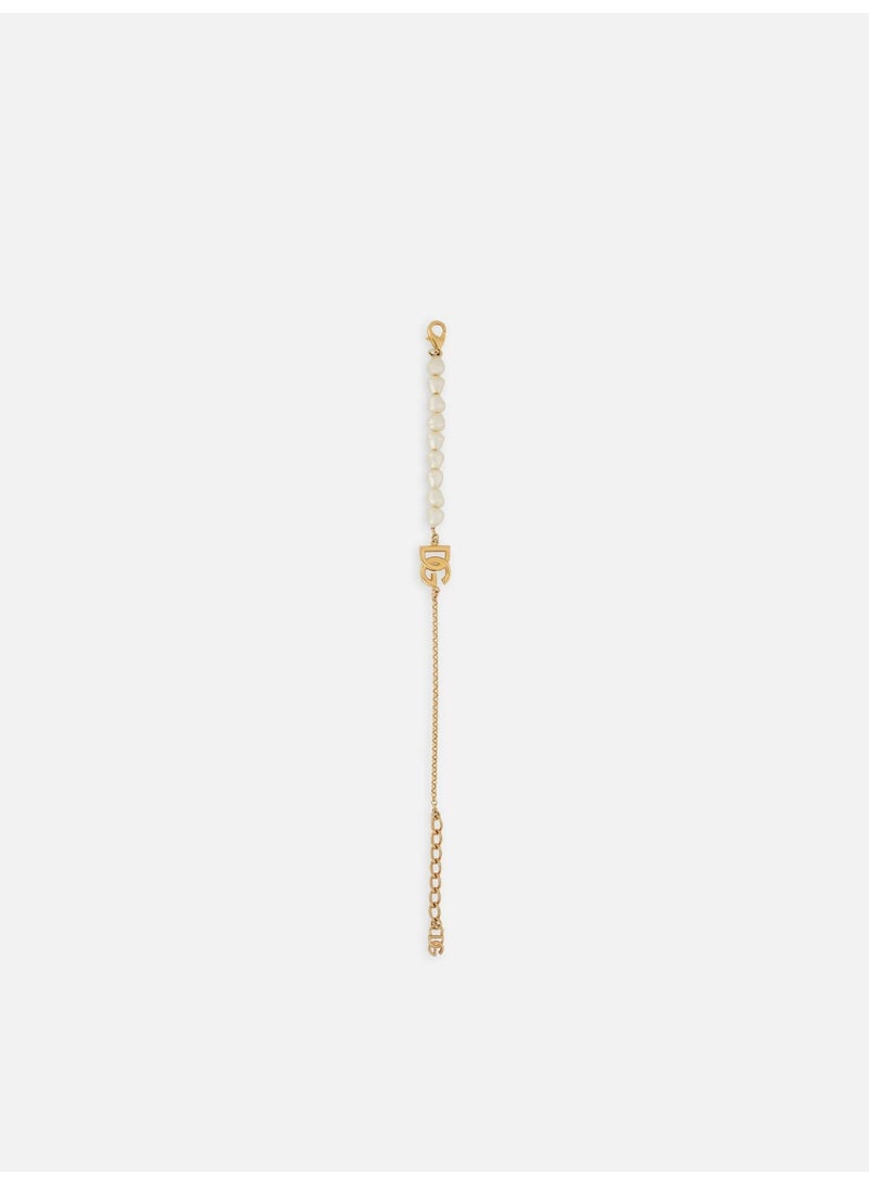 D&G Logo Pearl Chain Bracelet | Gold asymmetric luxury bracelet - Image 4