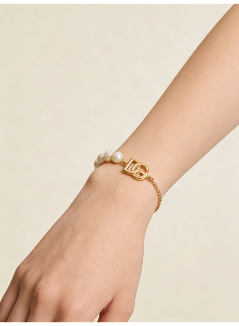 D&G Logo Pearl Chain Bracelet | Gold asymmetric luxury bracelet - Image 3