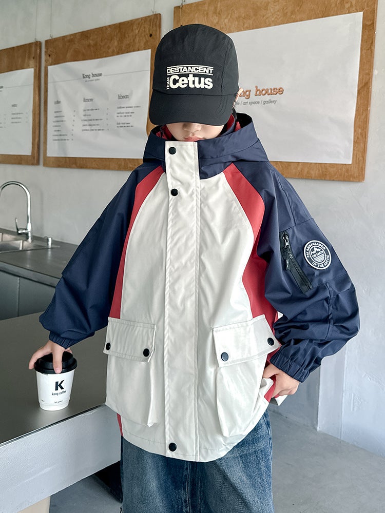 Boys' Jacket Model For Older Children, Trendy Hooded Windbreaker For Boys In Autumn - Image 3