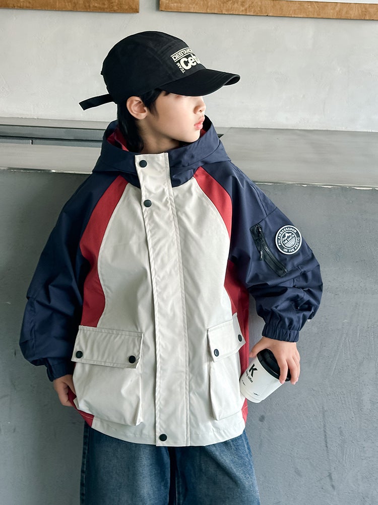 Boys' Jacket Model For Older Children, Trendy Hooded Windbreaker For Boys In Autumn - Image 2