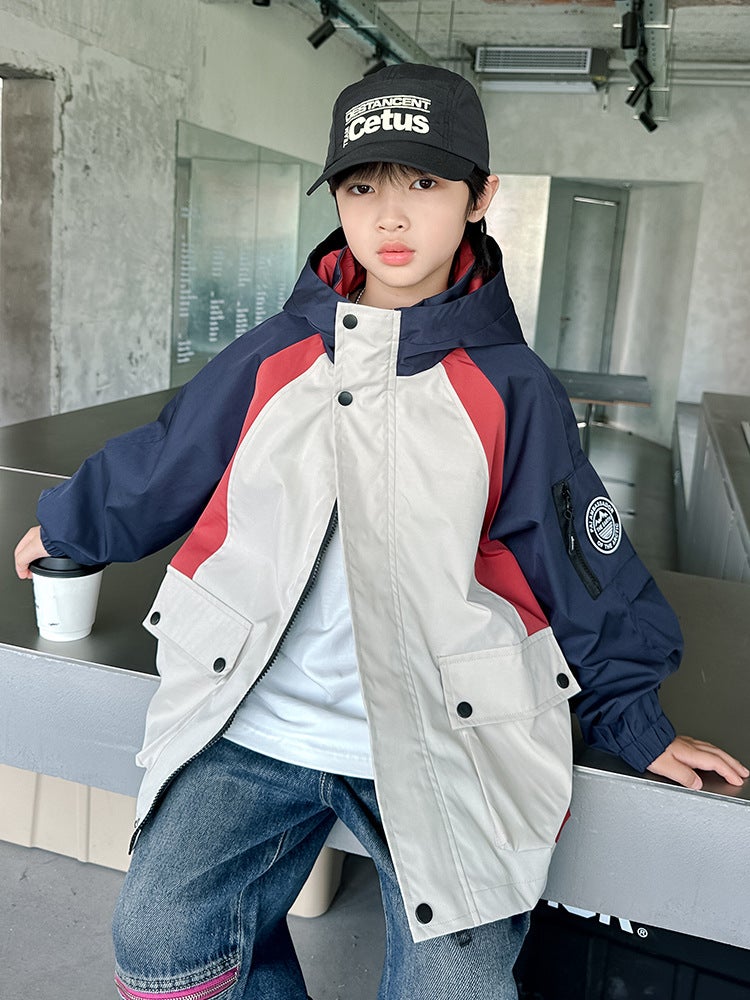 Boys' Jacket Model For Older Children, Trendy Hooded Windbreaker For Boys In Autumn - Image 4