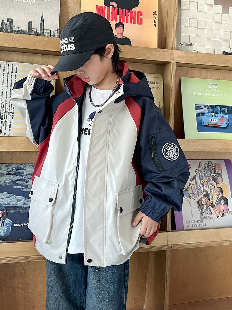 Boys' Jacket Model For Older Children, Trendy Hooded Windbreaker For Boys In Autumn - Image 5