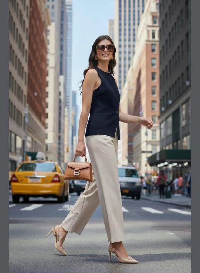 ليلا بلوزة نسائية بدون أكمام بياقة دائرية وأزرار من ليلا