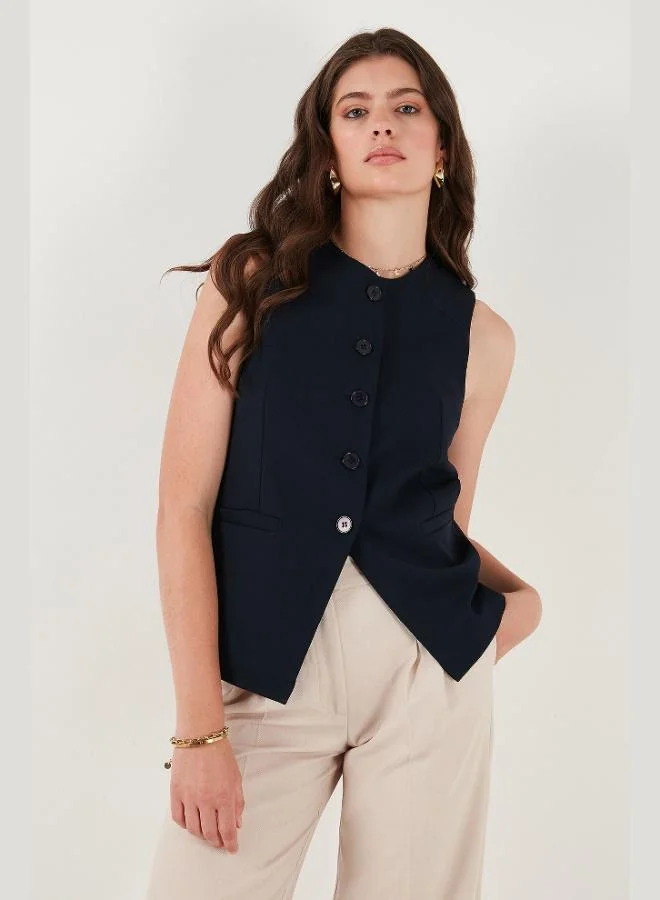 Lela  Lela Regular Fit Crew Neck Sleeveless Buttoned Basic Blouse Vest Women's VEST 65200004 for Women | Best Price UAE