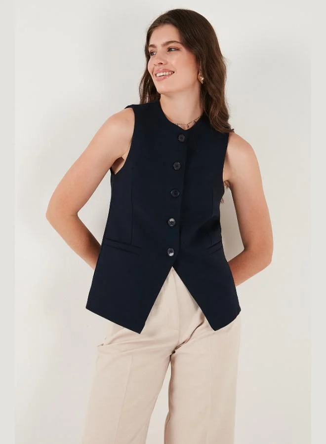 Lela  Lela Regular Fit Crew Neck Sleeveless Buttoned Basic Blouse Vest Women's VEST 65200004 for Women | Best Price UAE