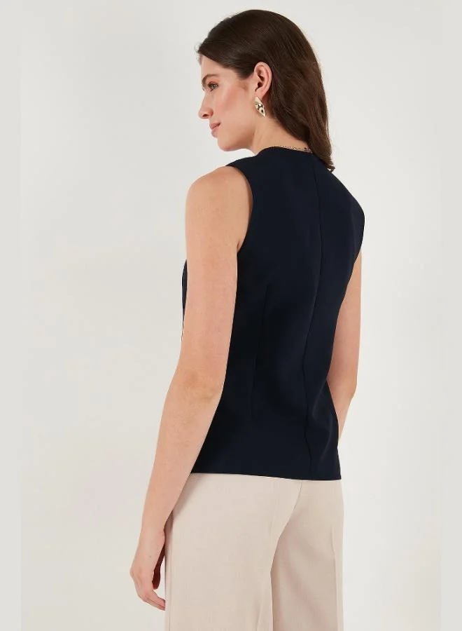 Lela  Lela Regular Fit Crew Neck Sleeveless Buttoned Basic Blouse Vest Women's VEST 65200004 for Women | Best Price UAE
