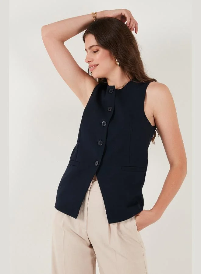 Lela  Lela Regular Fit Crew Neck Sleeveless Buttoned Basic Blouse Vest Women's VEST 65200004 for Women | Best Price UAE