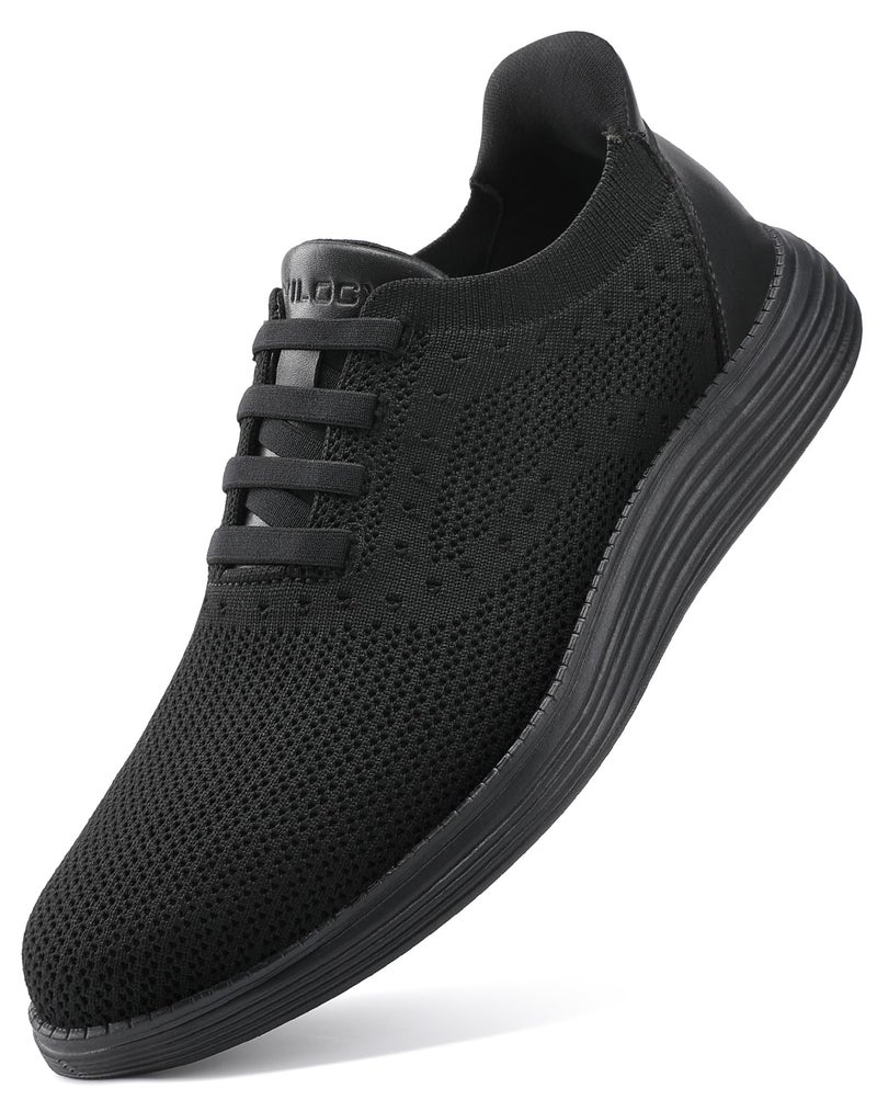 VILOCY Mens Casual Dress Tennis Shoes Slip on Walking Shoes Fashion Sneakers Hands Free Breeze Business Oxfords Mesh Comfortable Lightweight Breathable All Black,EU43 - Image 1