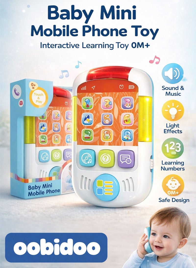 Oobidoo Baby Mini Mobile Phone Toy for Toddlers 0M+ Interactive Musical Learning Toy with Lights and Sounds Educational Baby Phone with Numbers ABC Buttons Early Development Sensory Toy Safe Non Toxic Plastic Portable Kids Toy for Boys and Girls - Image 1
