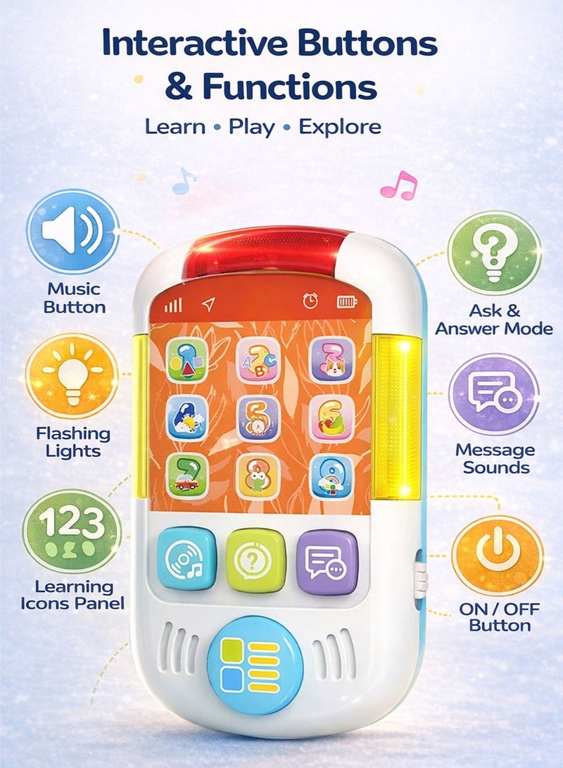 Oobidoo Baby Mini Mobile Phone Toy for Toddlers 0M+ Interactive Musical Learning Toy with Lights and Sounds Educational Baby Phone with Numbers ABC Buttons Early Development Sensory Toy Safe Non Toxic Plastic Portable Kids Toy for Boys and Girls - Image 2