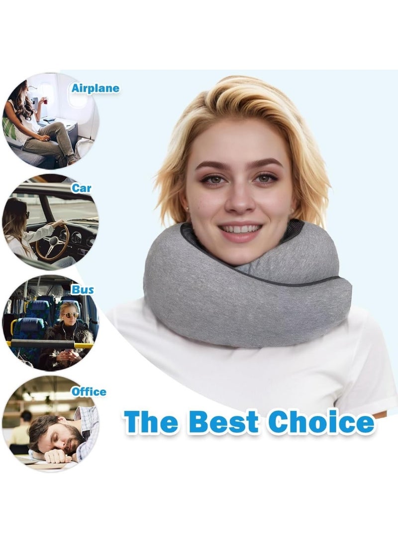 Eworld Memory Foam U-Shaped Travel Neck Pillow, Ergonomic Neck Support Cushion with Soft Head Rest, Portable with Storage Bag for Plane, Car & Train Travel (Grey) - Image 5