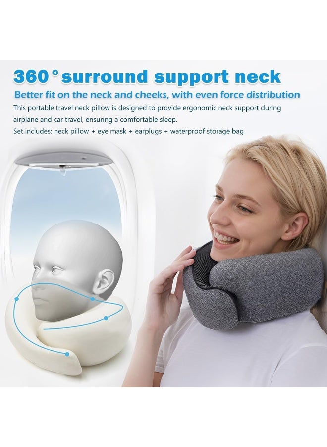 Eworld Memory Foam U-Shaped Travel Neck Pillow, Ergonomic Neck Support Cushion with Soft Head Rest, Portable with Storage Bag for Plane, Car & Train Travel (Grey) - Image 4