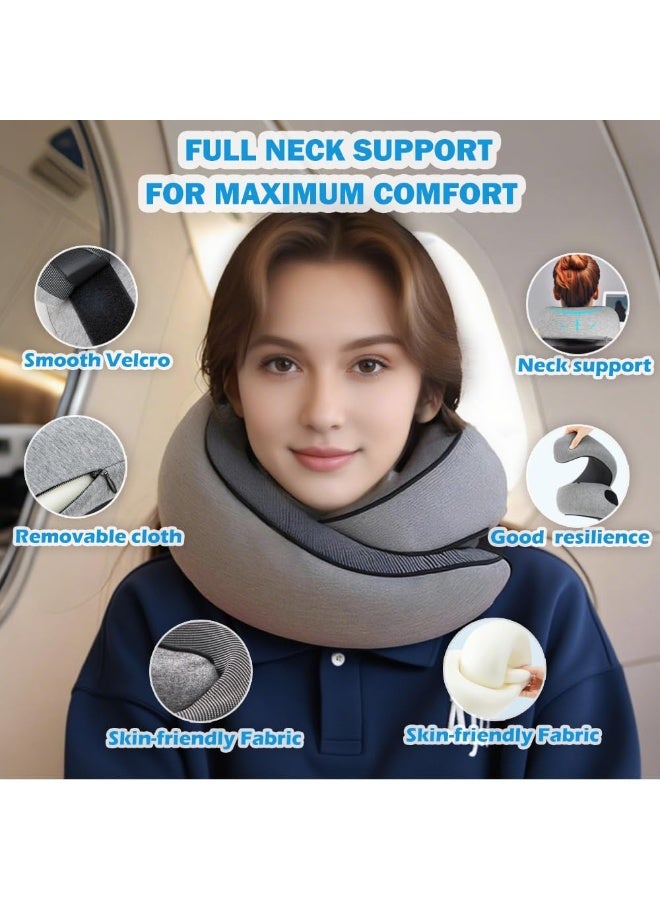 Eworld Memory Foam U-Shaped Travel Neck Pillow, Ergonomic Neck Support Cushion with Soft Head Rest, Portable with Storage Bag for Plane, Car & Train Travel (Grey) - Image 3