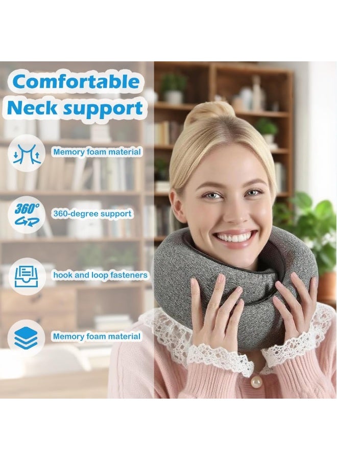 Eworld Memory Foam U-Shaped Travel Neck Pillow, Ergonomic Neck Support Cushion with Soft Head Rest, Portable with Storage Bag for Plane, Car & Train Travel (Grey) - Image 2
