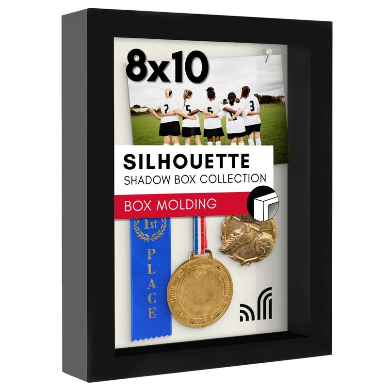 Americanflat 8x10 Shadow Box Frame with ShatterResistant Glass  Silhouette Collection  Large Shadow Box Display Case for Tabletop and Wall Display  Black with Soft Felt Back