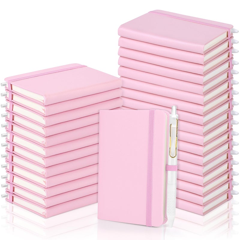 Aodaer 50 Sets Pocket Notebook Journal with Pens, 160 Pages, 3.5 x 5.5 Inch Mini Lined Journal Notebook A6 Leather Hardcover College Ruled Notepad with Pen Holder for School Office Gifts, Pink - Image 1