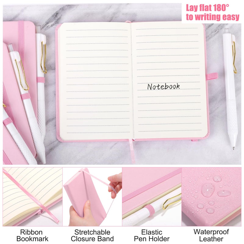 Aodaer 50 Sets Pocket Notebook Journal with Pens, 160 Pages, 3.5 x 5.5 Inch Mini Lined Journal Notebook A6 Leather Hardcover College Ruled Notepad with Pen Holder for School Office Gifts, Pink - Image 3