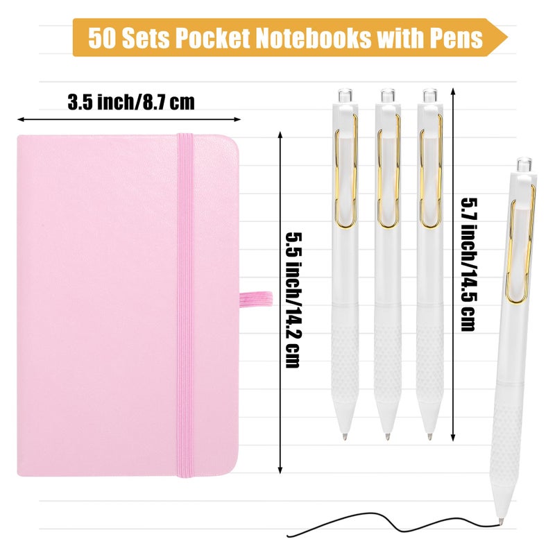 Aodaer 50 Sets Pocket Notebook Journal with Pens, 160 Pages, 3.5 x 5.5 Inch Mini Lined Journal Notebook A6 Leather Hardcover College Ruled Notepad with Pen Holder for School Office Gifts, Pink - Image 2
