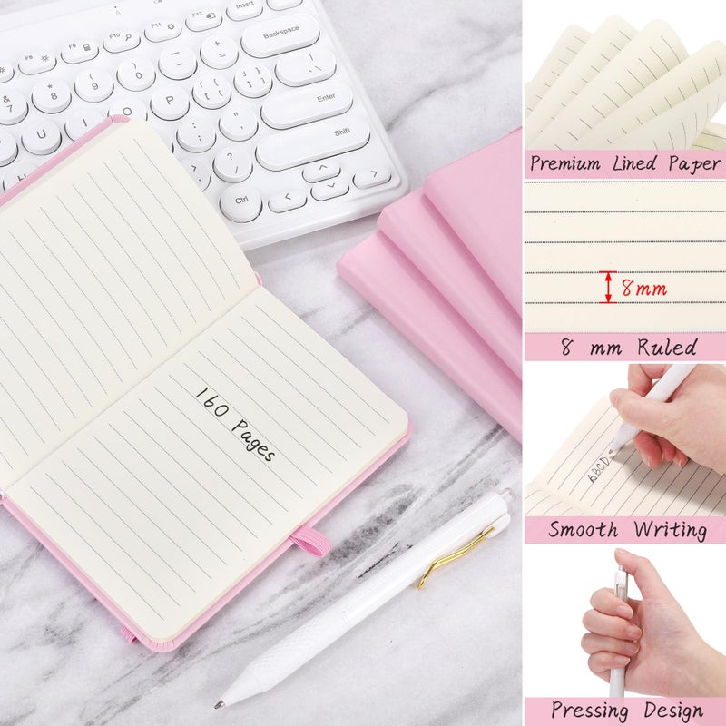 Aodaer 50 Sets Pocket Notebook Journal with Pens, 160 Pages, 3.5 x 5.5 Inch Mini Lined Journal Notebook A6 Leather Hardcover College Ruled Notepad with Pen Holder for School Office Gifts, Pink - Image 4