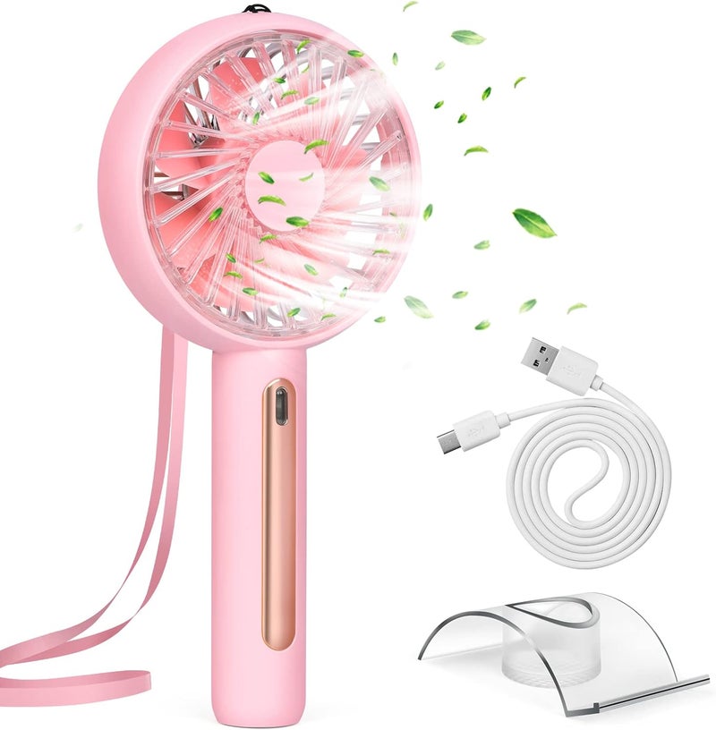 PADOM Stable inert material Handheld Fan, Portable Mini Fan Rechargeable with 4 Speeds , Hand Held USB Desk Fan with Cellphone Stand & Adjustable Angle for Office Home Outdoor Traveling (Pink) Lightweight - Image 1