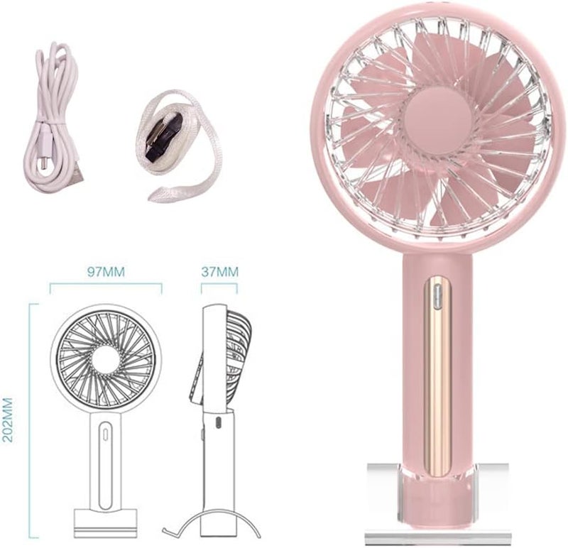 PADOM Stable inert material Handheld Fan, Portable Mini Fan Rechargeable with 4 Speeds , Hand Held USB Desk Fan with Cellphone Stand & Adjustable Angle for Office Home Outdoor Traveling (Pink) Lightweight - Image 3